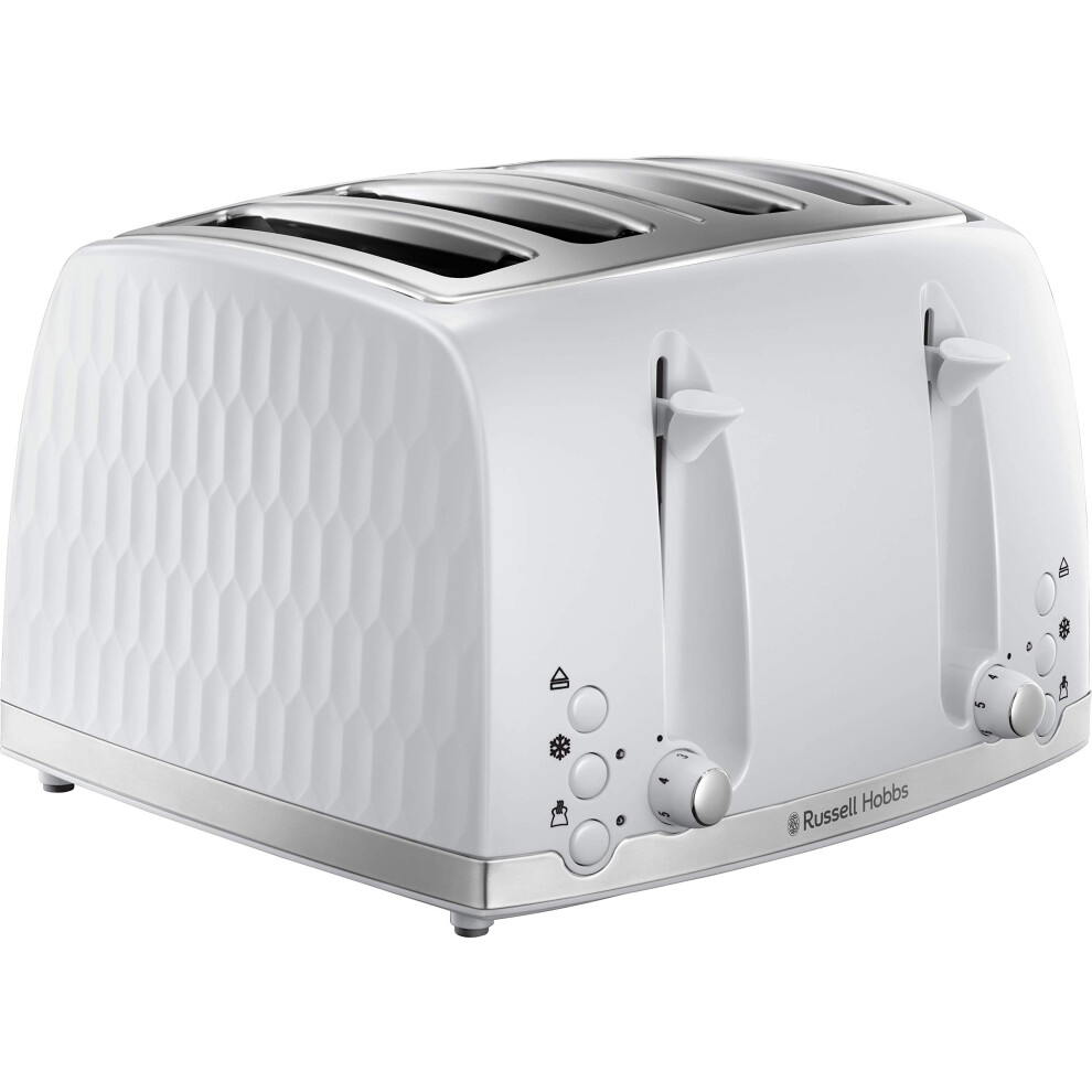 Russell Hobbs Honeycomb 4 Slice Toaster (Independent & Extra wide slots with high lift, 6 Browning levels, Frozen/Cancel/Reheat function, Removable
