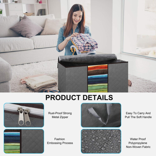 Clothes Storage Bag 4Pack 90L Large Capacity Solution Organizer for Clothes, Duvets, Comforters, Blankets, Bedding with Zip and Clear Window 2