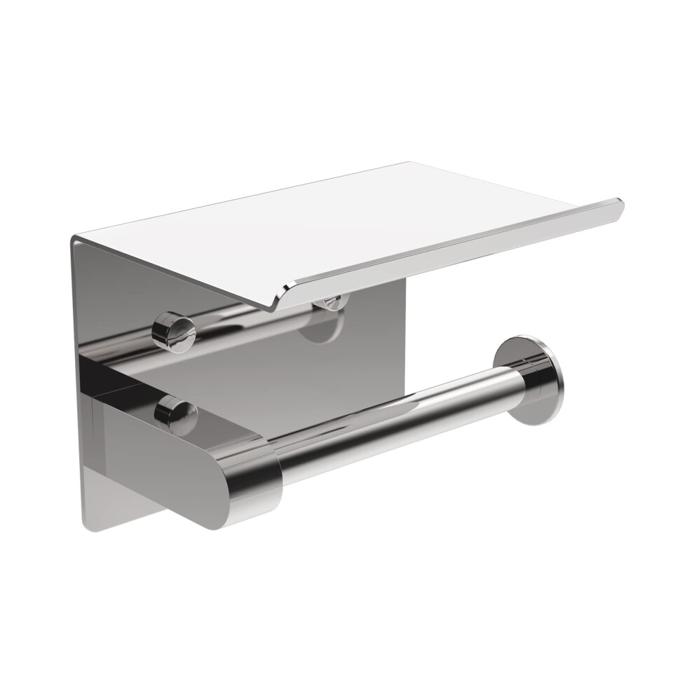 Ibergrif MK34053 Chrome Toilet Paper Roll Holder with Shelf, Wall Mounted or Self Adhesive, for Bathroom or Kitchen, Stainless Steel, Silver-image-OPC-PHC9BK5-NEW
