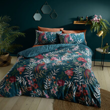 Catherine Lansfield Bedding Tropical Floral Birds King Duvet Cover Set with Pillowcases Green