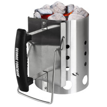 George Foreman Quick-Fire Compact Chimney BBQ Starter, 14cm Diameter, Portable Barbecue, Coal Burner, Lightweight and Durable in Stainless Steel with