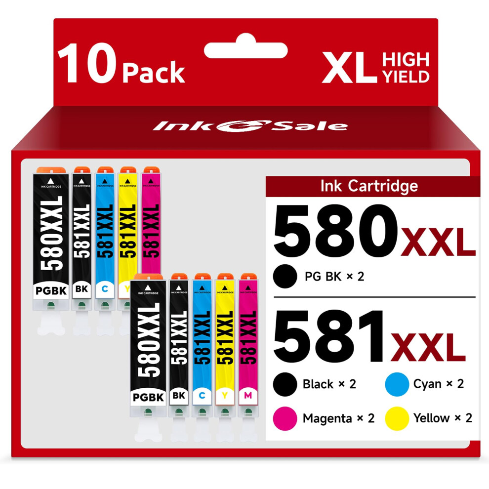 Ink E-Sale 580 581 Ink Cartridges Replacement For Canon Pgi-580 Xxl Cli-581 Xxl 10-Pack For Ts6350 Ts700 Ts705 Ts705a Tr8550 Tr7550 Ts8350 Ts8351 5051220324242