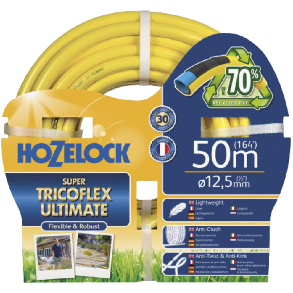 HOZELOCK - Ultimate Hose 12.5mm x 50m, Up To 70% Recycled PVC, Ultra-Light and Flexible, Re-Enforced PVC Layering, Anti-Twist and Anti-Crush
