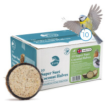 Coconut Bird Feeder Halves, Wild Bird Food for Small Birds with Suet, Dried Mealworms, Seeds, and Cereals, High Energy Food, Filled in the UK,