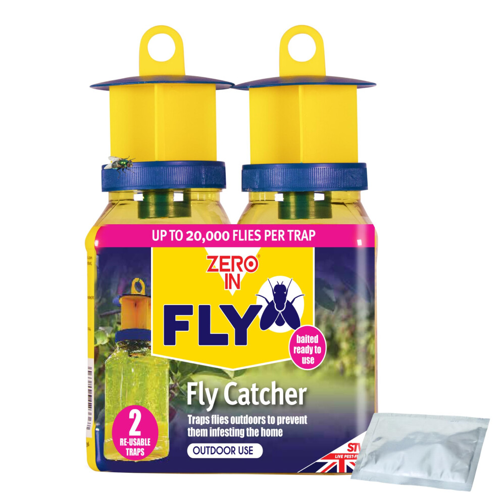 Stv Zero In Outdoor Fly Trap - Ready-Baited Outdoor Fly Catcher, Twin Pack - Non-Toxic, Insect Trap To Attract & Trap Bugs - Suitable For Garden & Outdoor