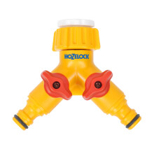 HOZELOCK - Multi-Tap Connector 2-Way : Create 2 Circuits on a Single Tap, Independent Flow Valve per Outlet, can be used as a Y Connector [2256 0000]