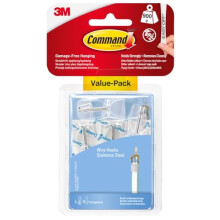 Command Wire Toggle Medium Hook, Pack of 6 Hooks and 8 Adhesive Strips, Transparent - Damage Free Hanging - Holds up to 900g