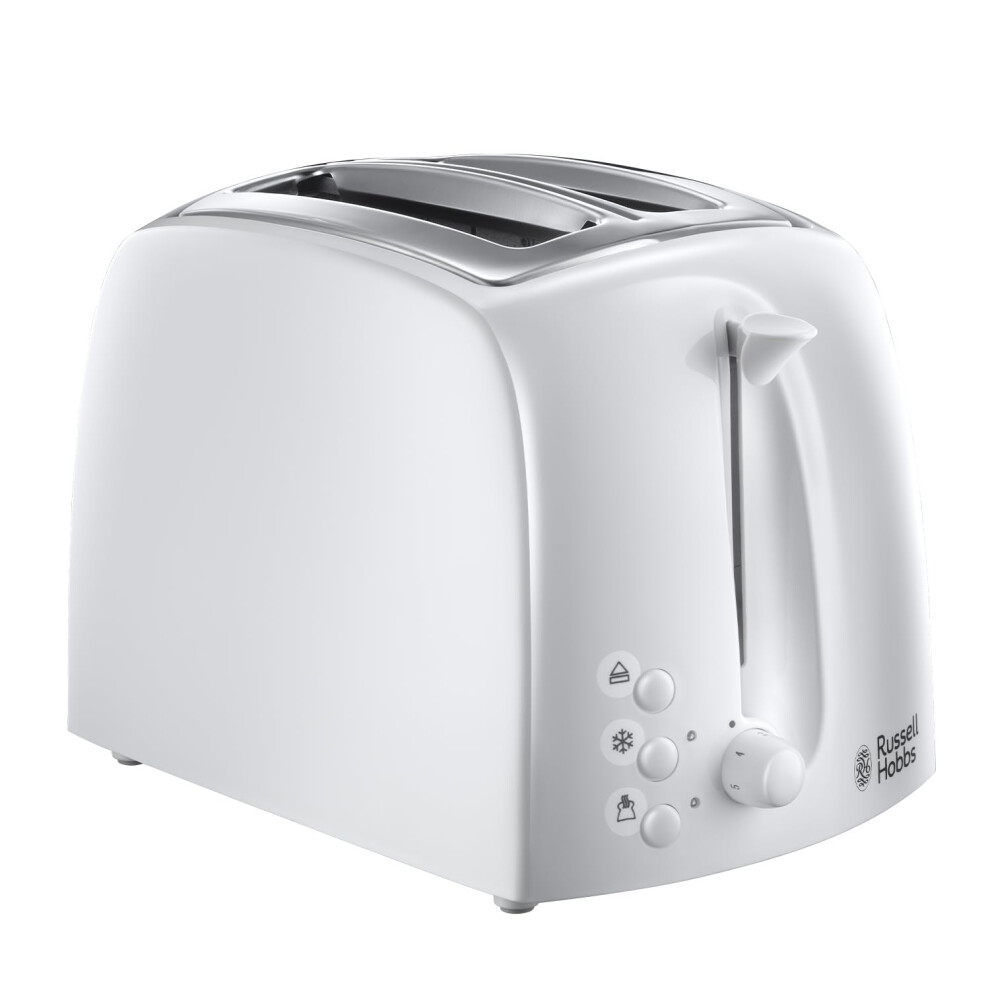 Russell Hobbs Textures 2 Slice Toaster, Extra Wide Slots, 6 Browning Levels, Removable Crumb Tray, 850W, 21640, White