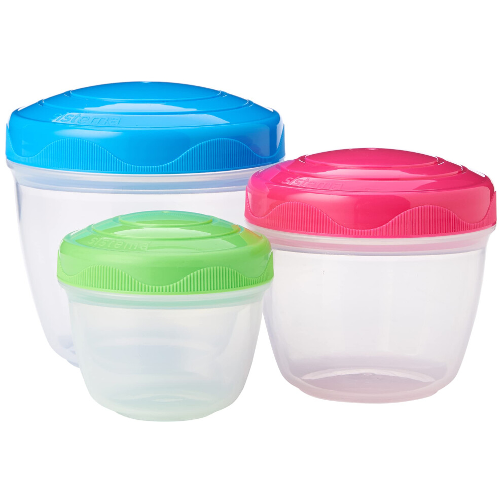 Sistema TO GO Snack 'n' Nest Food Storage Containers | 150 ml, 305 ml, 520 ml | Small Nesting Snack Pots | BPA-Free | Assorted Colours | 3 Count