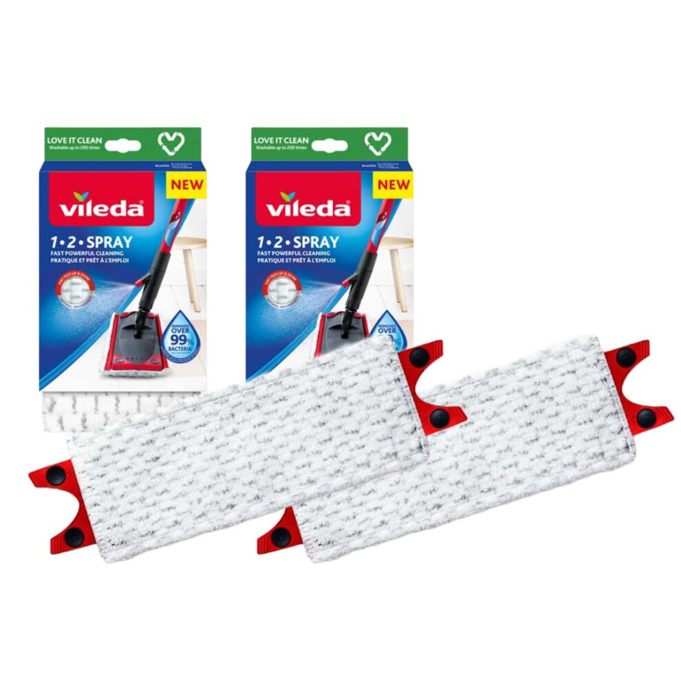 Vileda 1-2 Spray Microfibre Pads Refill Mop Head Replacement Set For Ultramax And Spray Mops, Pack Of 2 Refills