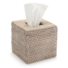 Rattan Tissue Box Cover Napkin Holder for Home Office Car Honey Brown (White, 14x14x15cm)