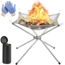 Portable Fire Pit for Camping, Outdoor Folding Firepit Fireplace with Heat Resistant Gloves & Carrying Bag, Stainless Steel Mesh BBQ Fire Bowl for