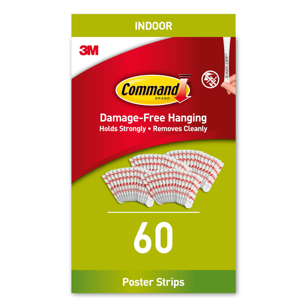 3M Command Poster Adhesive Strips, Value Pack, 60 Adhesive Strips, White - Ideal For Hanging Posters, Schedules, Calendars Or Pictures Without Frames