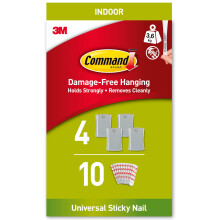Command PH048-4 Jumbo Universal Sticky Nail, 4 Hooks 10 Adhesive Strips - Ideal to Hang Sawtooth, D-Ring or Wire-Suspended Frames Damage Free, Silver