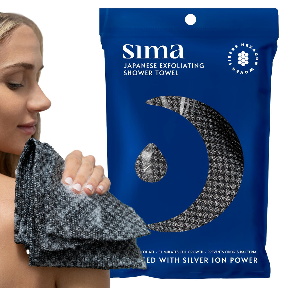 Sima Brand Exfoliating Washcloth Face & Body Scrub Towel - Japanese Exfoliating Towel With Hexagon Fibers, Exfoliating Body Scrubber With 2 Sides For Scrubbing &