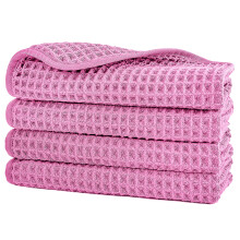 POLYTE Microfibre Lint Free Washcloth Face Towel, 33 x 33 cm, 4 Pack (Pink, Waffle Weave)