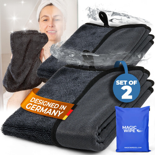 MAGIC WIPE XXL Bath Drying Cloth - 2 Pack 40x60 cm Microfibre, Streak & Lint Free Towel for Bath, Car | Code: Bathroom Drying Cloth (40x60cm)