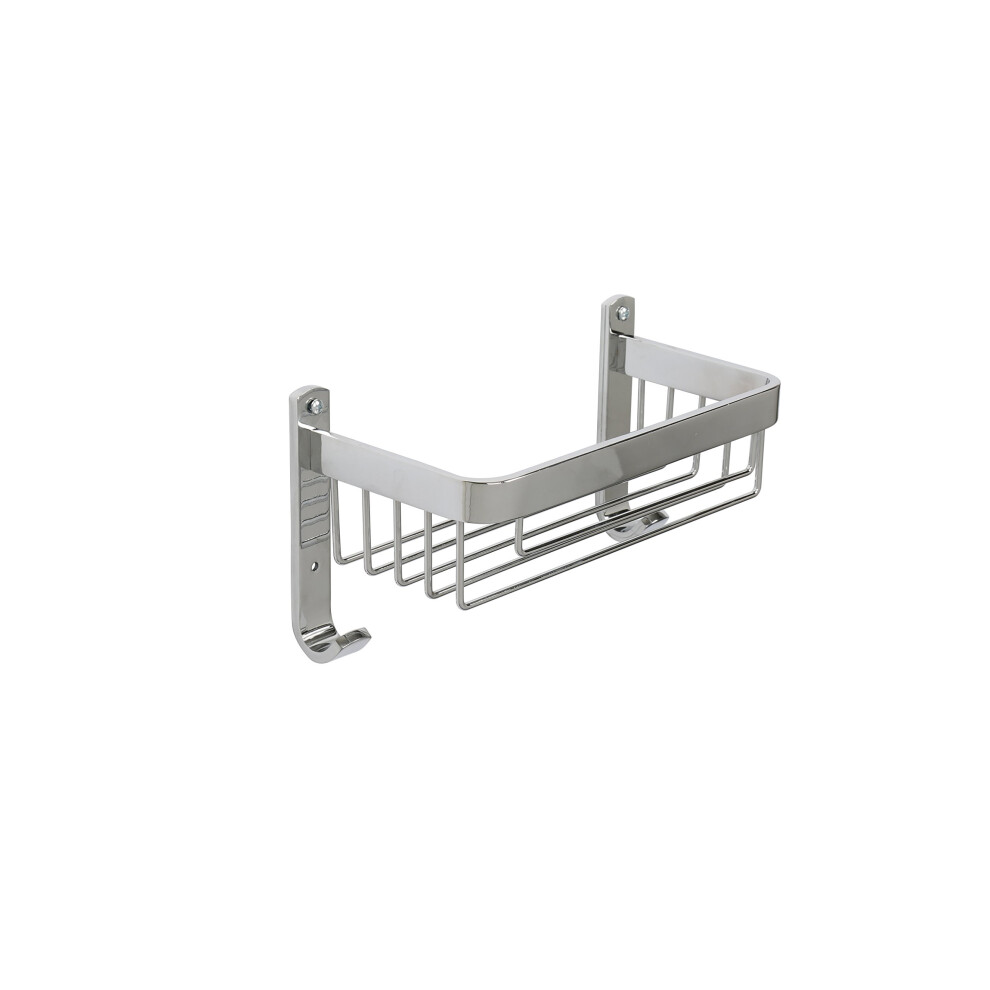 Croydex Aluminium Large Basket - Bathroom Storage Solution, Wall-Mounted Shower Caddy with Hooks, Chrome Bathroom Accessory, Rust-Free, Includes Wall