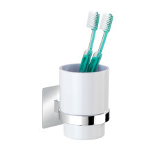 Wenko Turbo-Loc Quadro Chrome Toothbrush Holder, 7 x 10 x 9.5 cm, for Toothbrush and Toothpaste, No Drilling Required