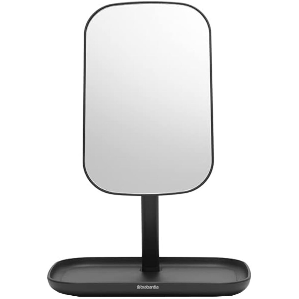 Brabantia ReNew 360? Adjustable Vanity Bathroom Mirror with Stand & Storage Tray (Dark Grey) Non-Slip Tray for Makeup, Jewellery, Shaving Accessories