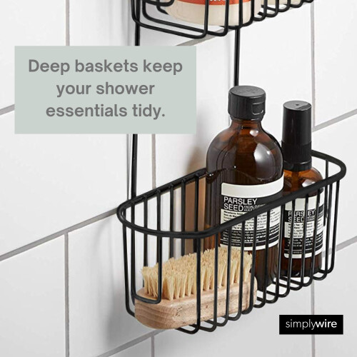 simplywire ? 2 Tier Hanging Shower Caddy ? Rust Resistant ? Black 2
