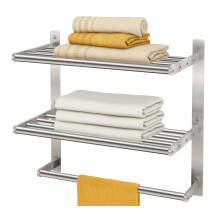 Bathroom Towel Racks with Towel Bar, Bethom 3-Tier Towel Shelf for Bathroom, 16 Inch Hotel Wall Mounted Towel Holder, Metal Brushed Nickel Lavatory