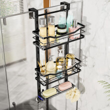 SWTYMIKI Shower Caddy Hanging Adjustable - 3 Tier Over Door Shower Shelf No Drilling Shower Storage, Bathroom Organiser with Hooks and Soap Holder,