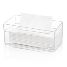 Dicunoy Clear Acrylic Tissue Box Holder, Rectangular Facial Paper Holder with Removable Cover, Clear Facial Napkin Dryer Sheet Dispenser for Vanity