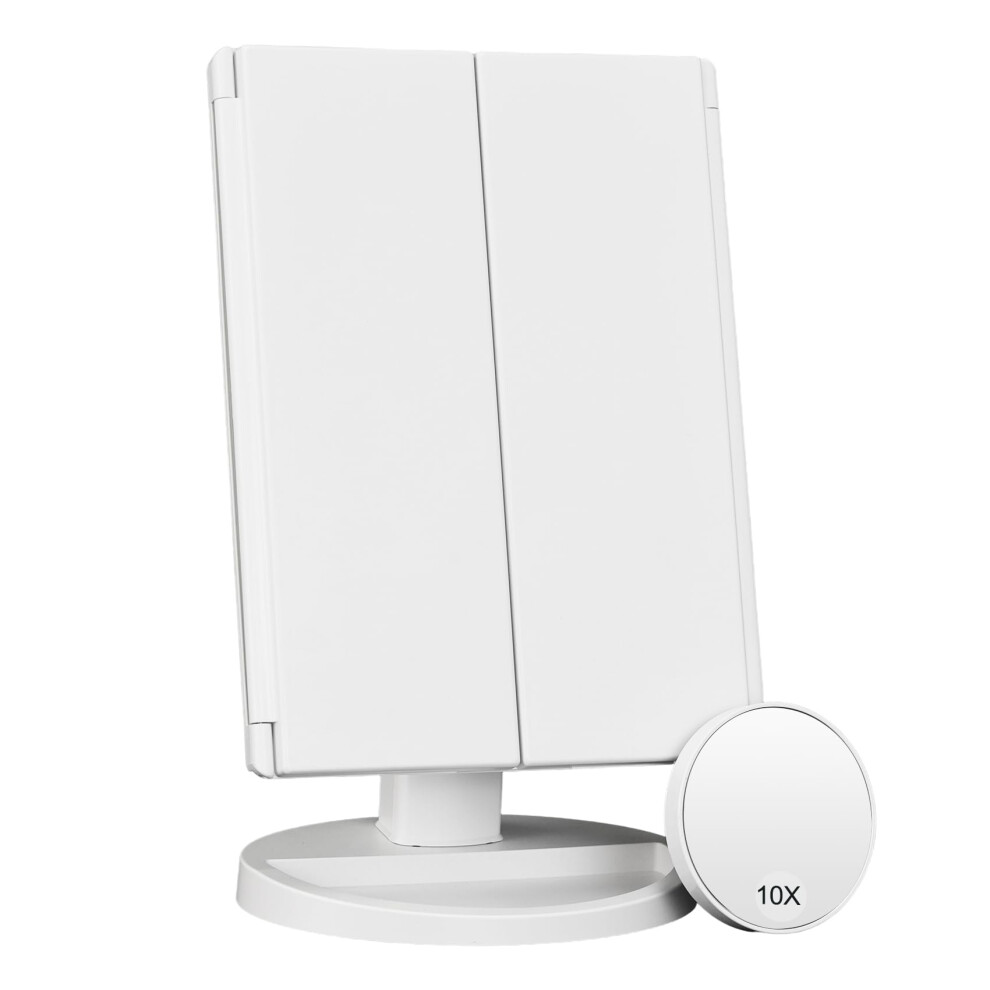 Display4top Dark Makeup Mirror With 21 Led Lights, 1X/2X/3X/10X Magnification Trifold Table Vanity Mirror With Adjustable Touch Screen, 180? Adjustable