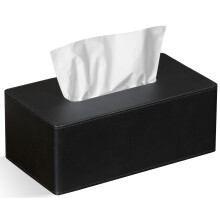 GOLRANLYE Tissue Box Cover Rectangular PU Leather Facial Tissue Dispenser Box Holder for Dresser Bathroom Decor (Black)