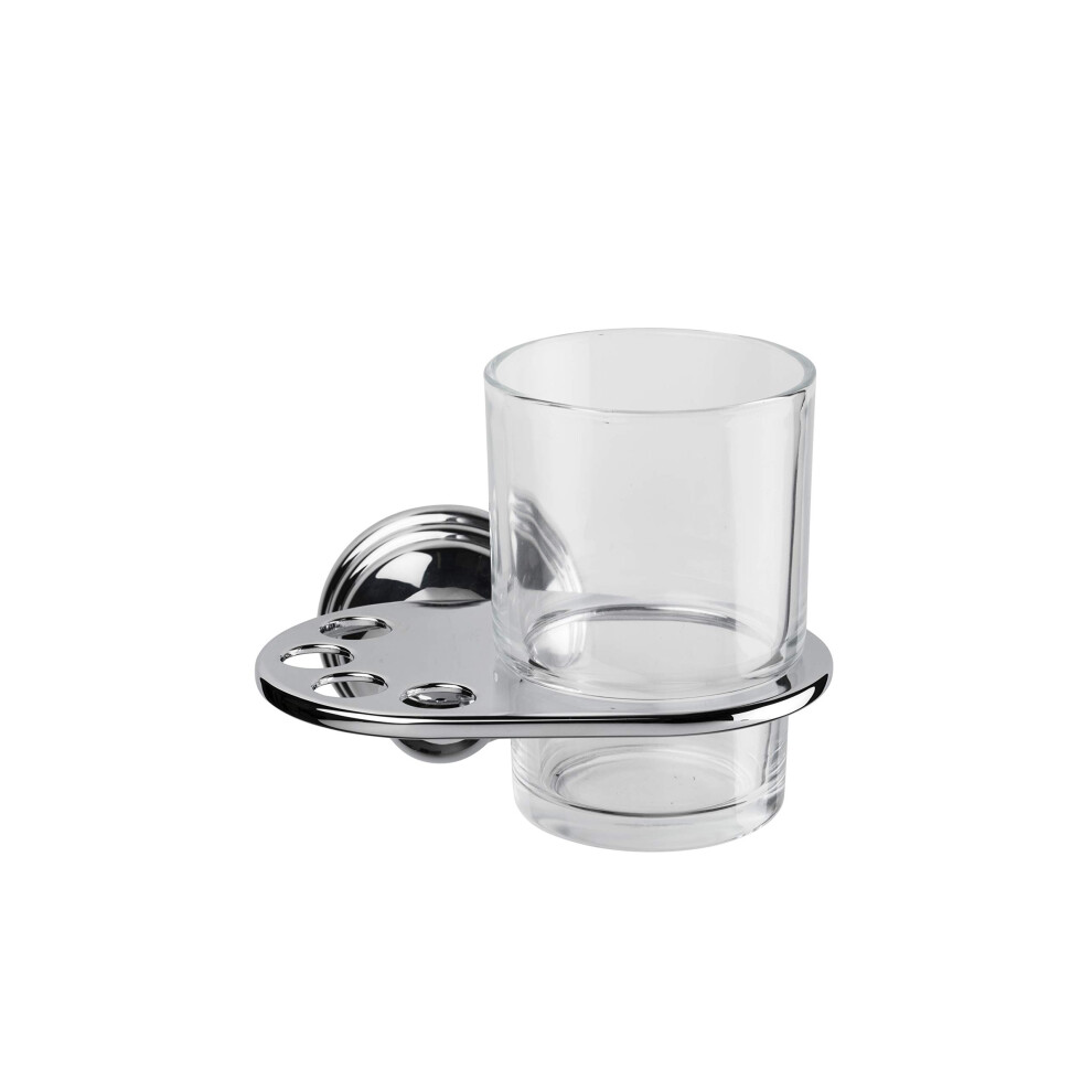 Croydex Westminster Chrome & Glass Toothbrush and Tumbler Holder