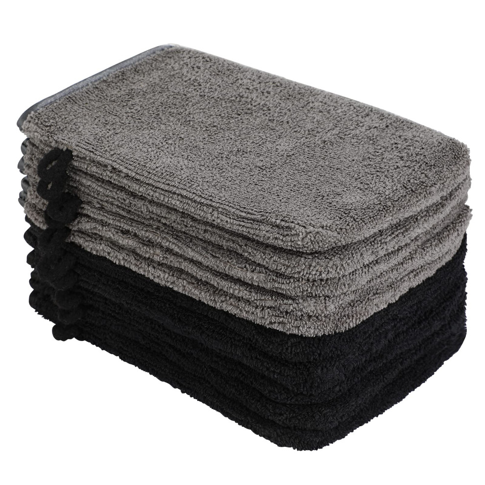 PHOGARY Pack of 10 Microfibre Body Wash Mitts Set, Flannels Soft Face Mitts, Bath SPA Cloth, Reusable Makeup Remover Mitt Gloves, 15x21 cm, Black and