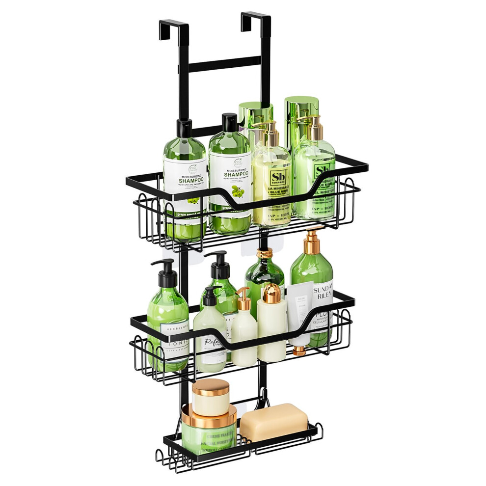 Mddk Dy Shower Caddy Hanging ? 3-Tier Over-Door Rustproof Shower Organiser, No-Drill Bathroom Storage Shelf For Shampoo, Soap & Toiletries, Black