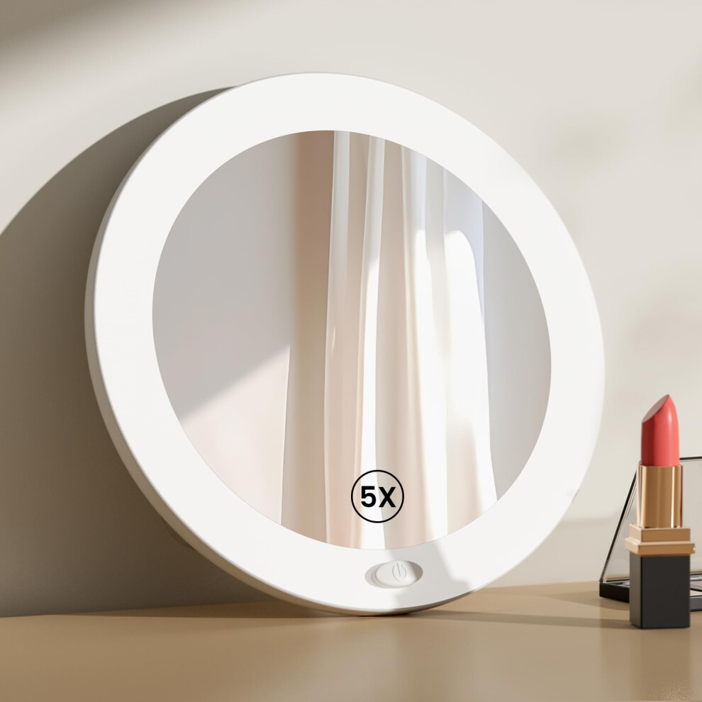 Emke Led Magnifying Mirror, Compact Mirror With Lights 5X Magnifying Mirror With Suction Cup, Shower Cosmetic Mirror Portable Makeup Mirrors For