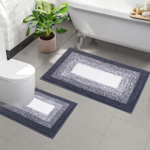 Enyhom Soft Bathroom Mat Sets 2 Piece Water Absorbent Bath Mats and Toilet Mat Sets Non Slip Machine Washable Bath and Pedestal Mat Sets, Dark Grey