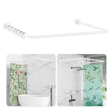U Shaped Shower Curtain Rail, [60-92]X[78-198]X[60-92]cm Adjustable Shower Curtain Pole, Wall Mounted Curved Shower Rail With 12 Rings & Ceiling