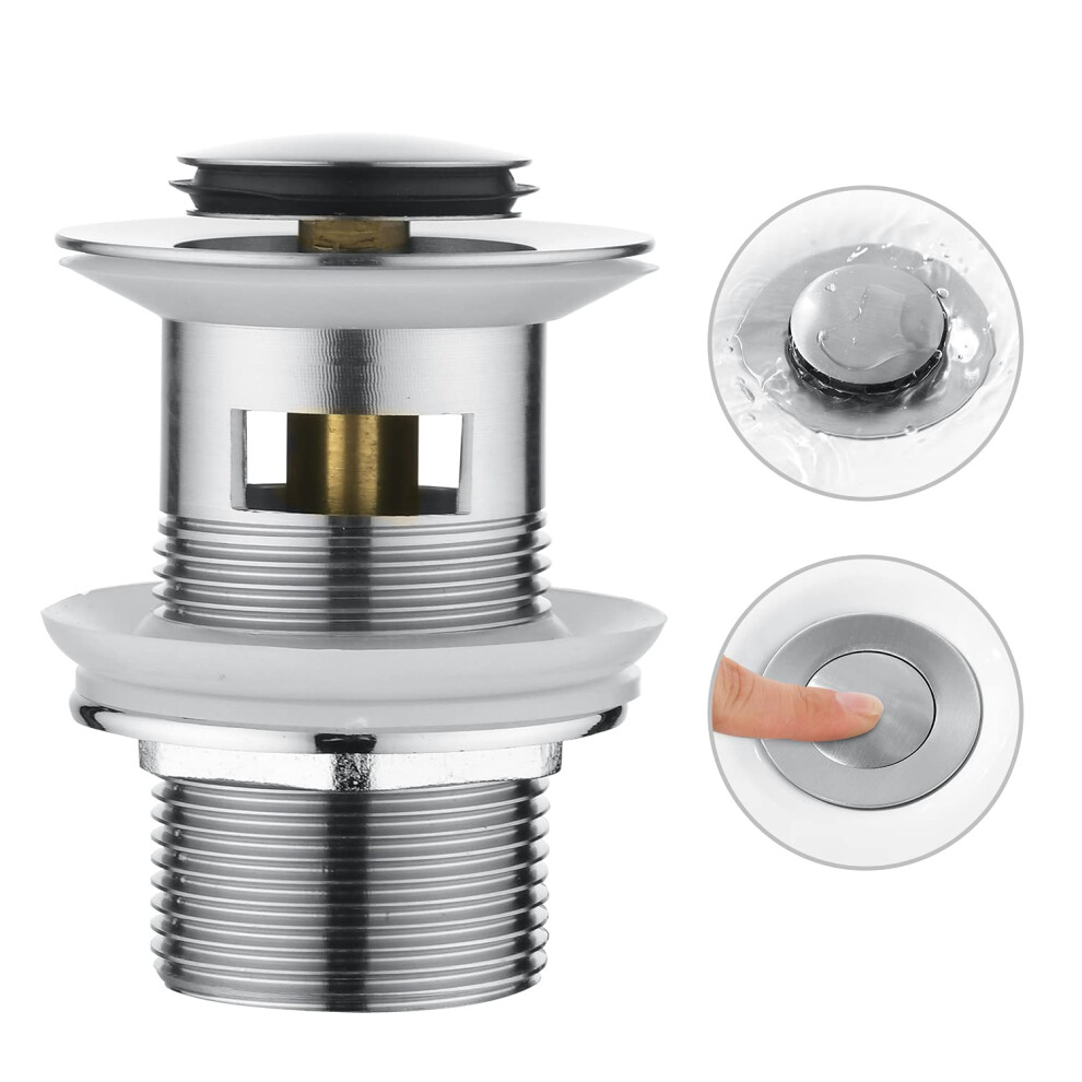 Crea Basin Sink Waste Pop Up, Click Clack Sprung Plug With Overflow For Bathroom Sink, Sprung Basin Waste Slotted, Brushed Nickel 5051220341454