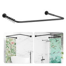 U Shaped Shower Curtain Rail, [60-92]X[78-198]X[60-92]cm Adjustable Shower Curtain Pole, Wall Mounted Curved Shower Rail With 12 Rings & Ceiling