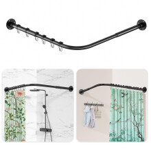 L Shaped Shower Curtain Rail, [60-135cm] x [60-135cm] Adjustable Corner Shower Curtain Rod, Wall Mounted Curved Shower Rail With 12 Rings & Ceiling