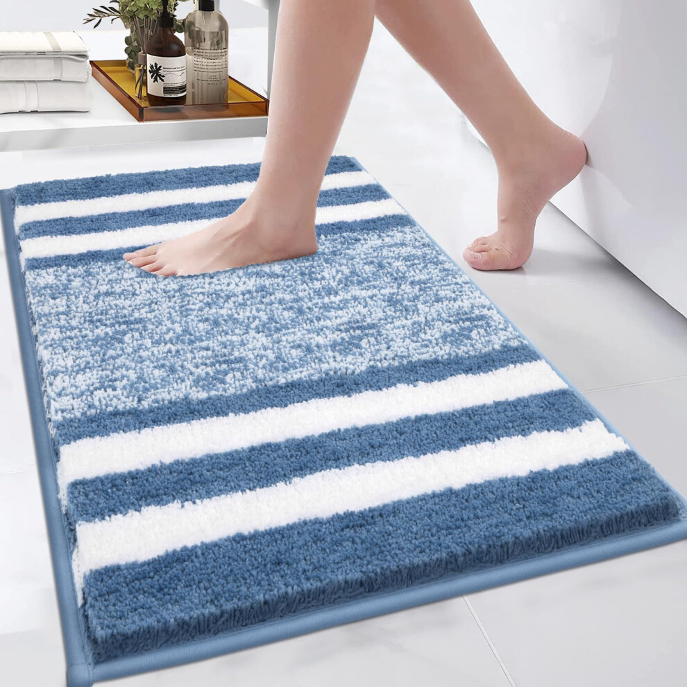 Pauwer Soft Bath Mats, Microfiber Fluffy Non Slip Bathroon Rug Water Absorbent Washable Thick Bath Shower Rug for Bathroom (Blue, 45 x 65 cm)-image-OPC-PHC9FR6-NEW