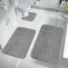 Achiiso Bathroom Mat Sets 3 Piece,Non Slip Toilet Mat Set, Super Absorbent Bath Mats,Microfiber Bathroom Mats Non Slip Washable(Grey,U40x50cm