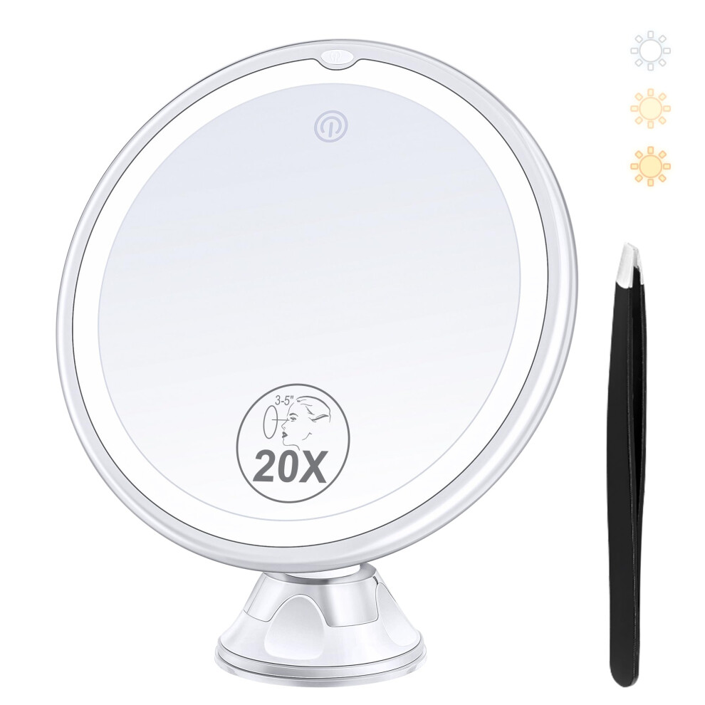 Miyadiva Light 2025 Upgraded Magnifying Mirror With 20X Ed Makeup Mirror, 20X Magnifying Mirror With Suction Cup And Tweezers, 3 Colors Vanity