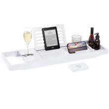 Woodluv Bath Tray, Extendable Bath Caddy Trays for Bathtub Accessories with Tablet Phone Slots, Candle Mug/Cup Holder, Bathroom Organiser, Bath trays