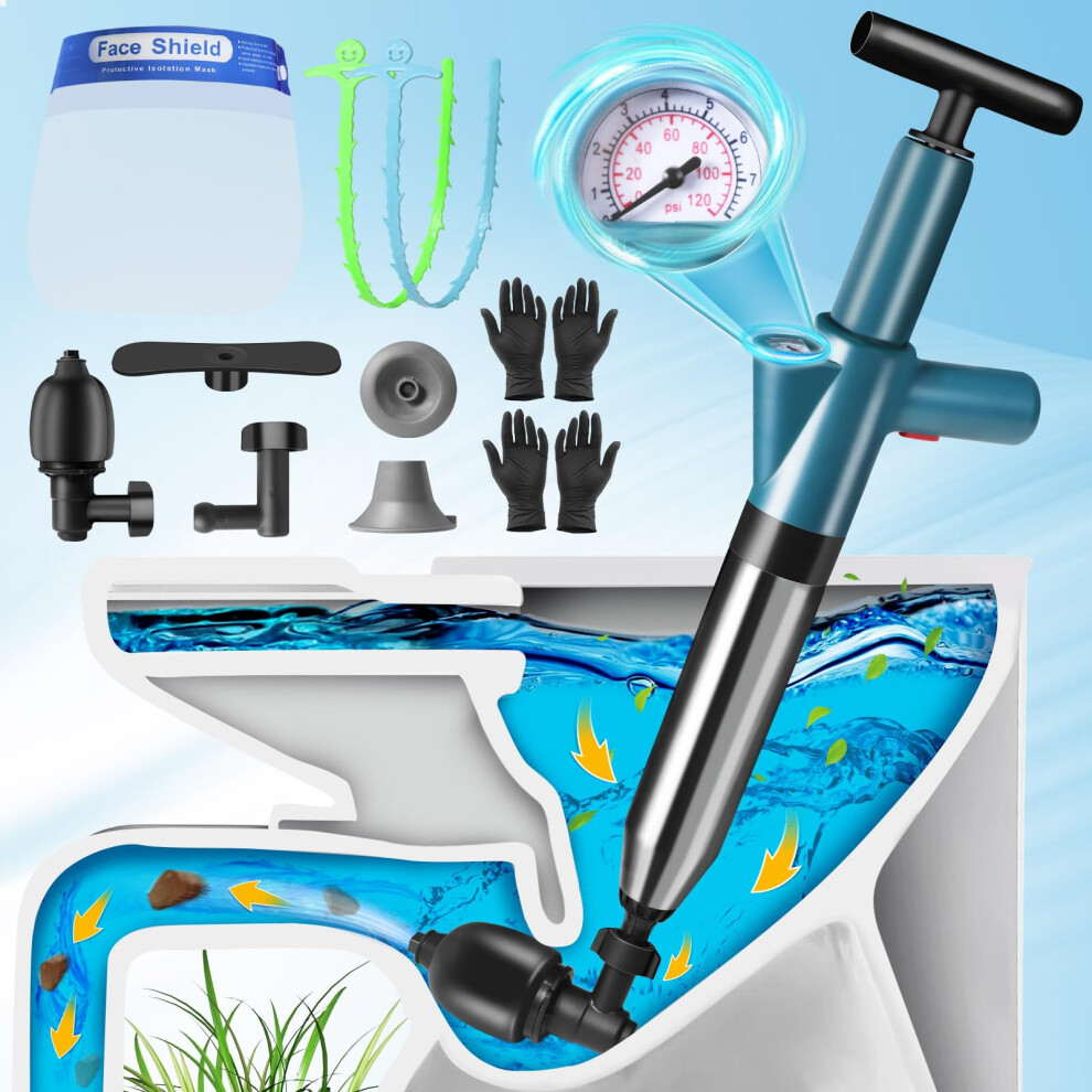 Toilet Unblocker, Toilet Plunger Heavy Duty High Pressure Air Sink Unblocker Tools With Visual Barometer Sink Plungers For Unblocking Bathroom Kitchen 5051220347647