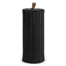 Woodluv Round Handwoven Polypropylene Lidded Toilet Roll Holder, Loo Roll Keeper, Storage Organiser, Storage Basket With Lid, Freestanding Unit, For