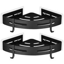 GRICOL Shower Corner Shelf No Drilling Metal with Stickers Wall Mounted Adhesive Shower Caddy Basket Organiser for Bathroom 2 Tiers Black