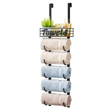 HapiRm Over Door Towel Rack-Towel Storage Rack Wall Mounted with Metal Shelf, 6-Tier Over Door Towel Rail, Towel Holder, Black