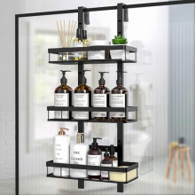 Diwoker Shower Caddy Hanging - 3-Tier Over Door Shower Shelf, Adjustable Height Bathroom Storage No Drilling Hanging Shower Organiser Black