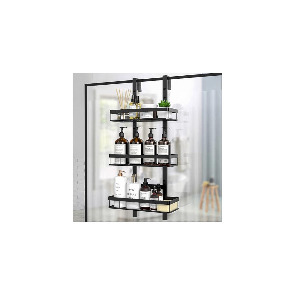Diwoker Shower Caddy Hanging - 3-Tier Over Door Shower Shelf, Adjustable Height Bathroom Storage No Drilling Hanging Shower Organiser Black
