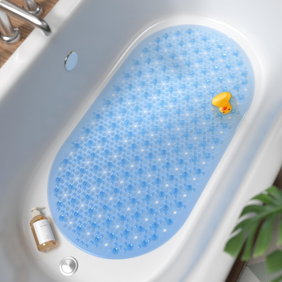 Hitslam Oval Bath Mat Non Slip Anti Mould, 68 X 38 Cm Anti Slip Shower Mat For Bathroom, Machine Washable Bubble Bathtub Mat With Suction Cups And